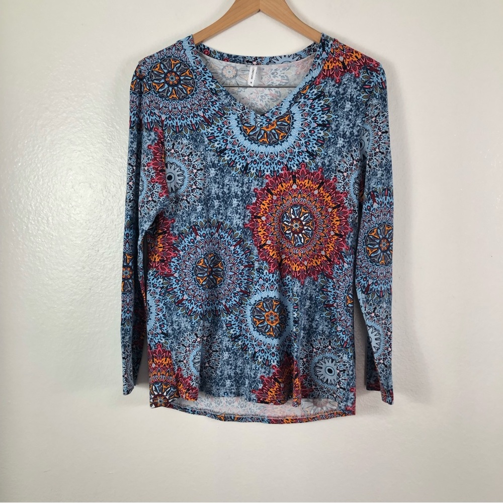 Longyuan kaleidoscope pattern long Sleeves boho top Size M